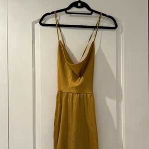 Free people mustard yellow cowl neck, open back mini dress